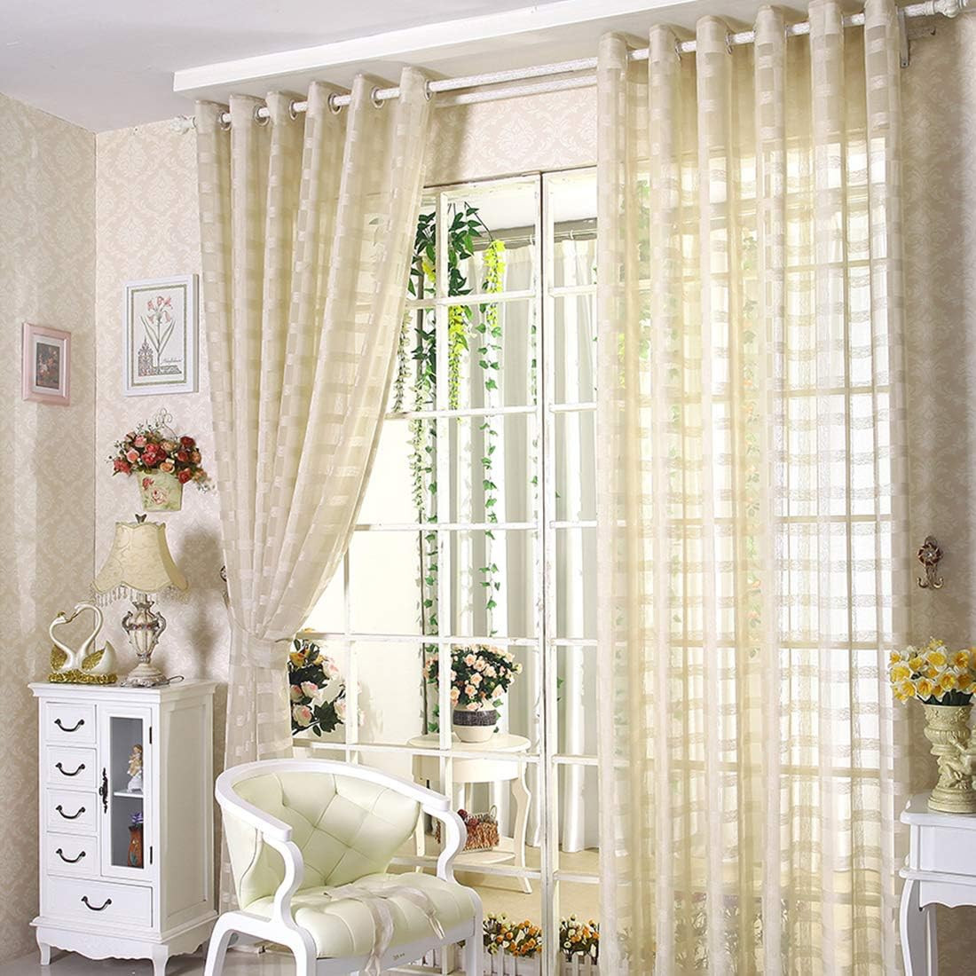 78″ Volie Semi Screen 2Pc Tulle Backdrop Curtains Buffalo Check Striped Gingham