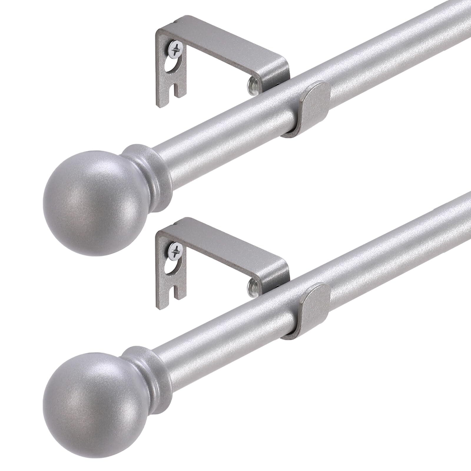 2 Pack Silver Curtain Rods for windows 32 to 48 inch 5/8 inch Decorative Curt…
