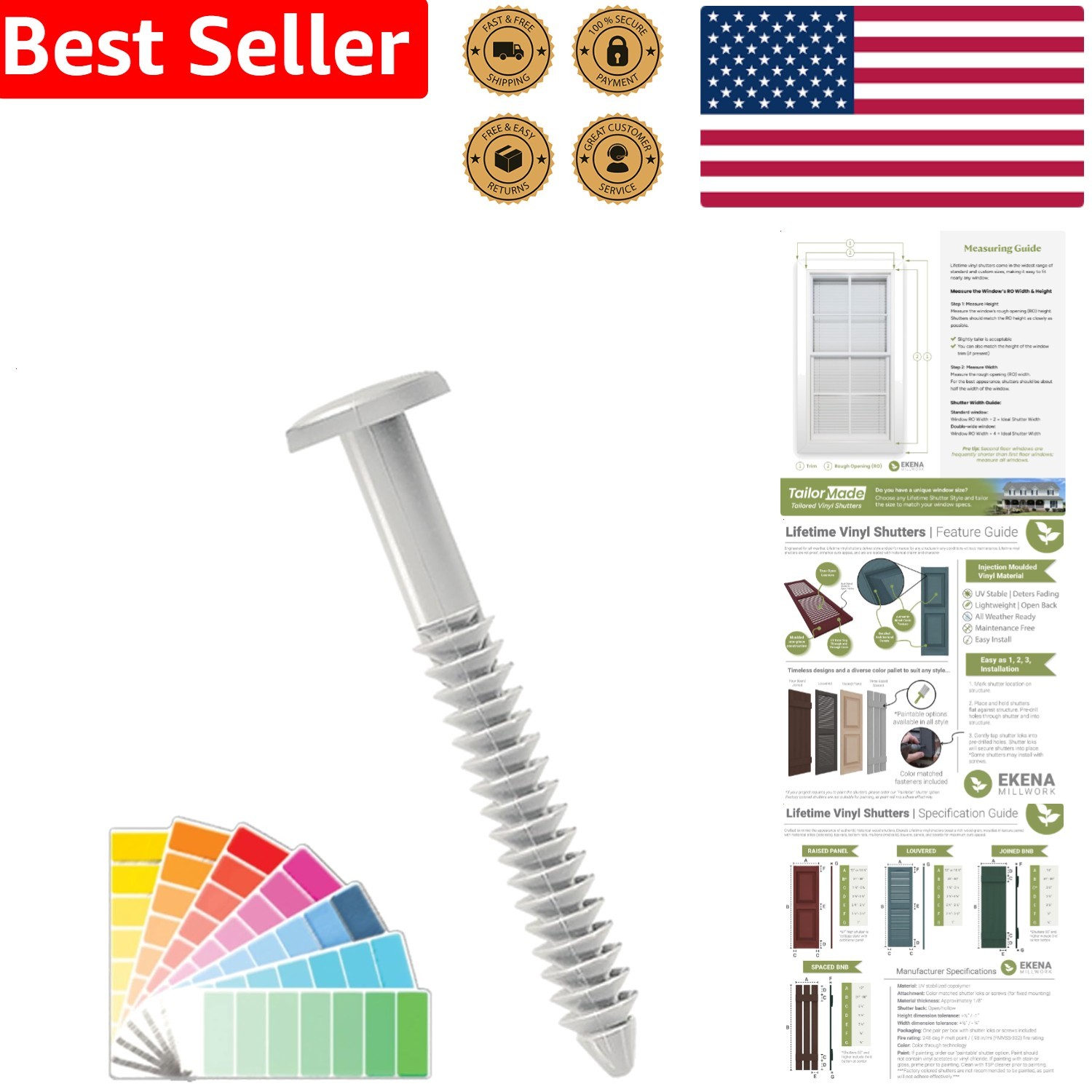 Exterior Vinyl Shutter-Loks | Durable Paintable Stainless Steel 12pc Set