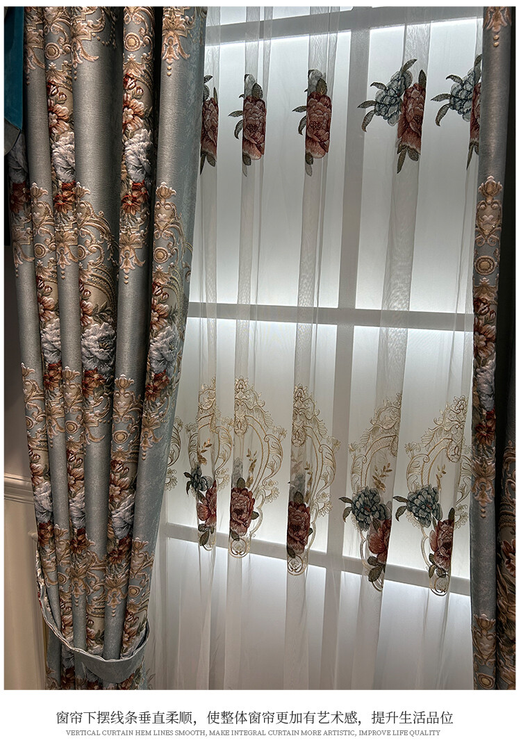 high-grade European blue jacquard chenille thick valance curtain tulle M1559