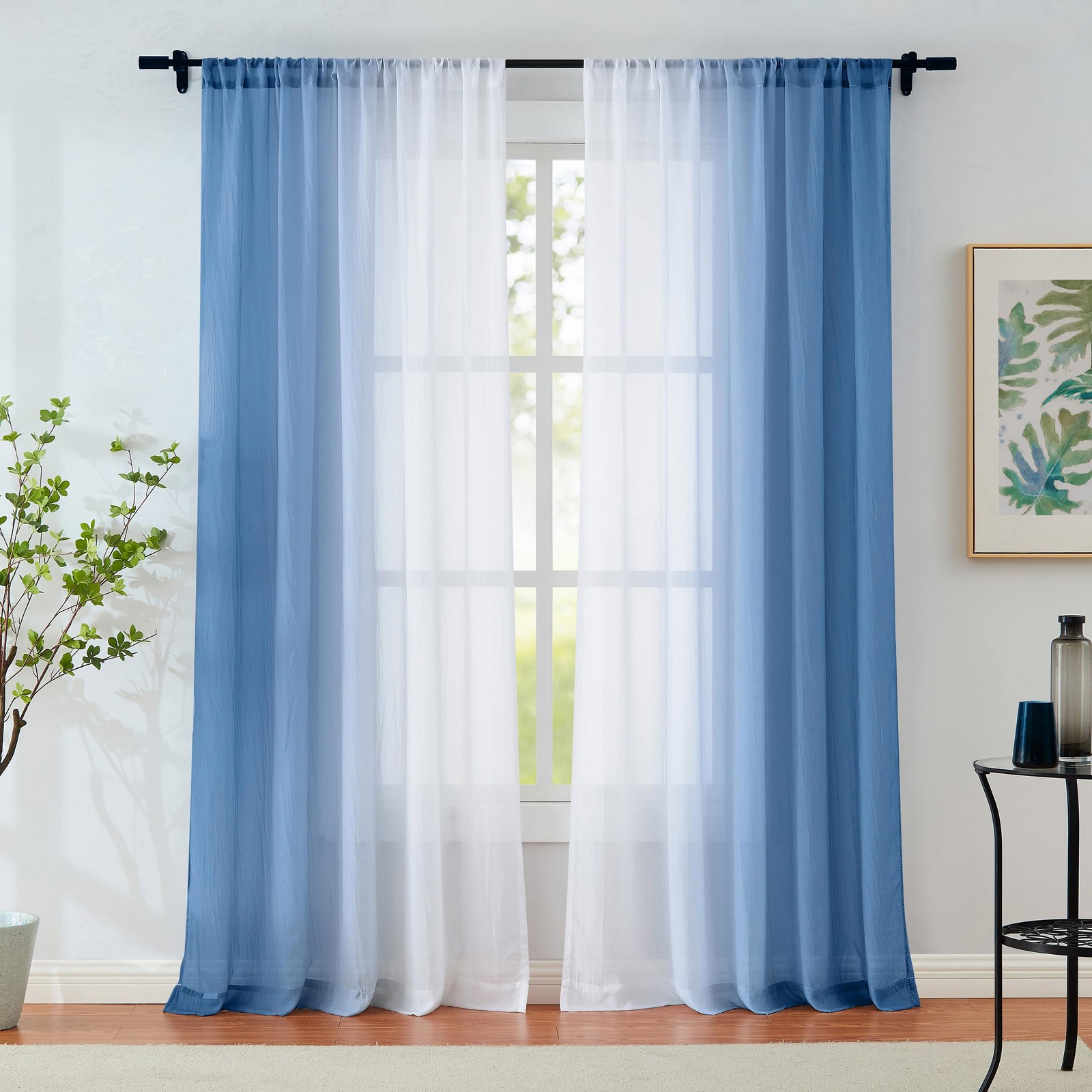 Purainbow Blue Ombre Sheer Curtains 84 Inch Length For Living Room Bedroom