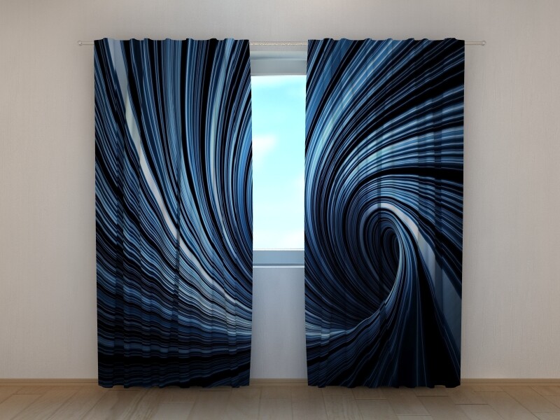 Curtain Blue Abstract Vortex, Blind with navy Blue waves, bedroom, living room