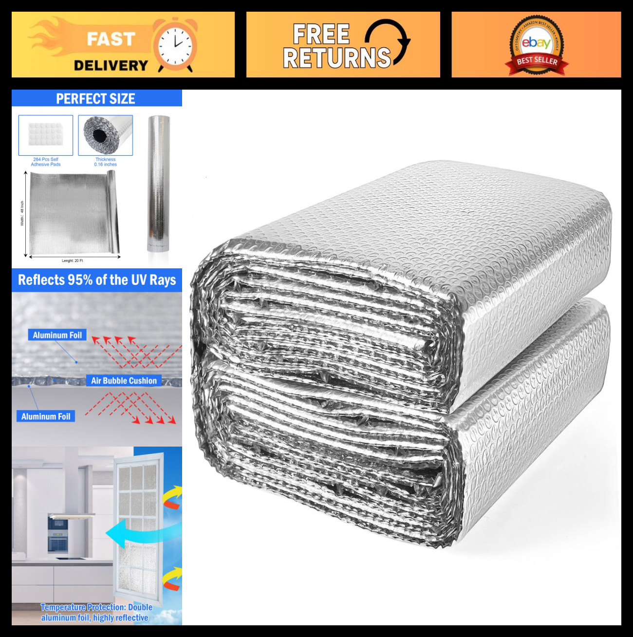 Double Reflective Insulation 48″x20′ RV Window Film – Summer Heat Protection, Ga