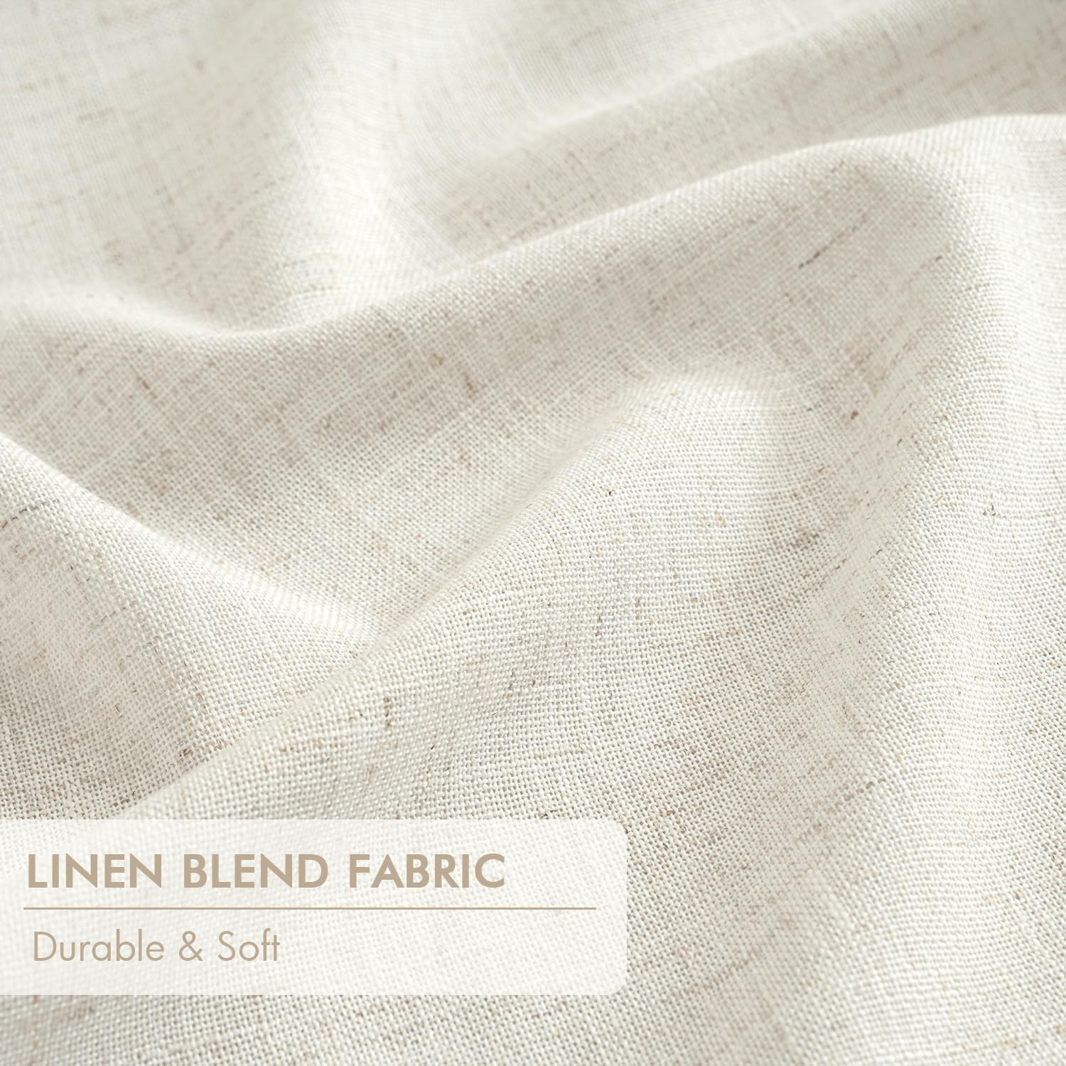 Natural Pinch Pleated 100% Blackout Linen Curtains 90 Inch Length 2 Panels Set,