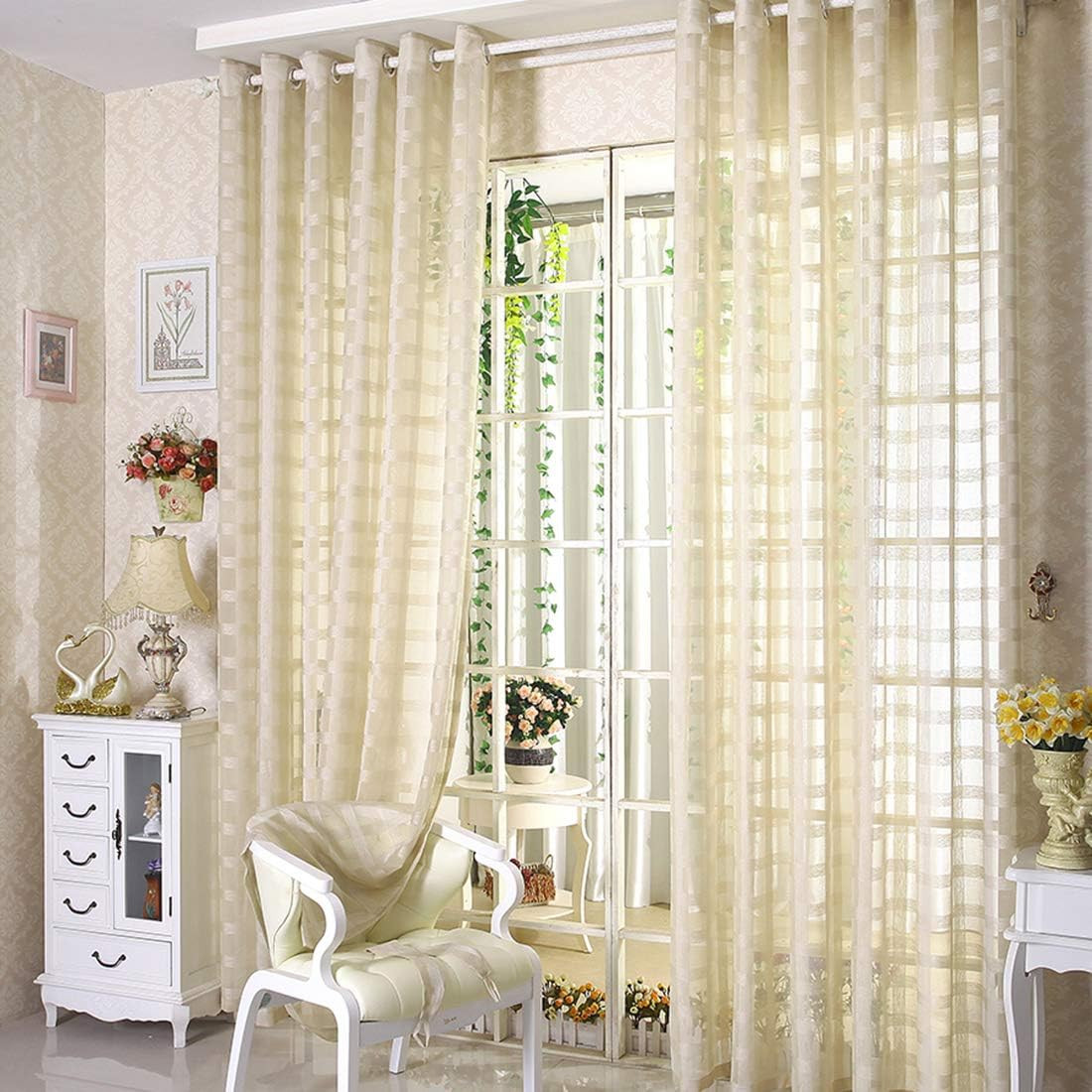 78″ Volie Semi Screen 2Pc Tulle Backdrop Curtains Buffalo Check Striped Gingham