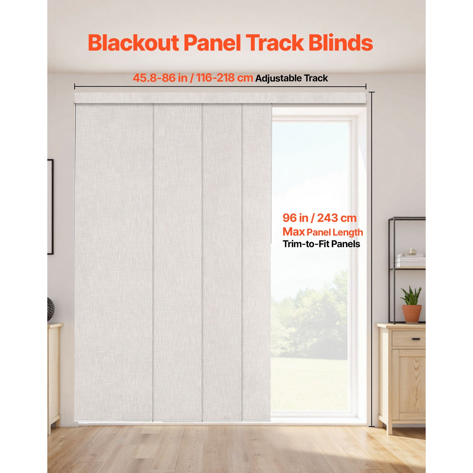Uimoso Adjustable Panel Track Blinds, Width 45.8-86 in, Light Gray, Customizable