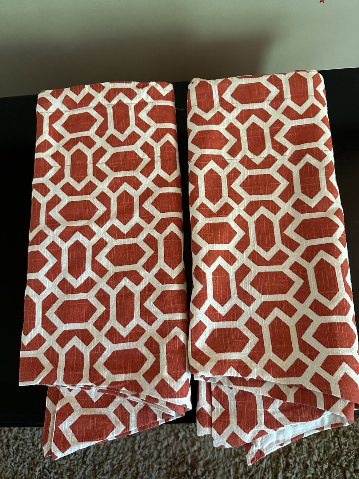 Pair Of Orange & Cream Valances Geometric Shapes 56×17” Unbranded Modern Ex Cond