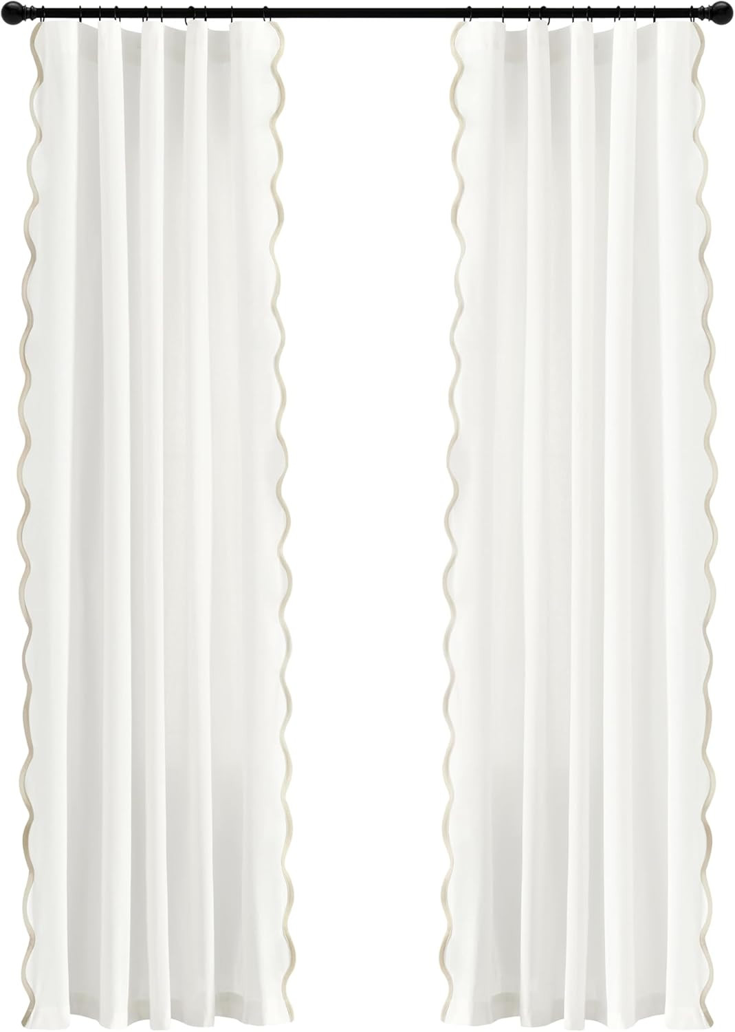 Coastal Chic Scalloped Edge Light Filtering Curtain Panels, 52″x84″, White