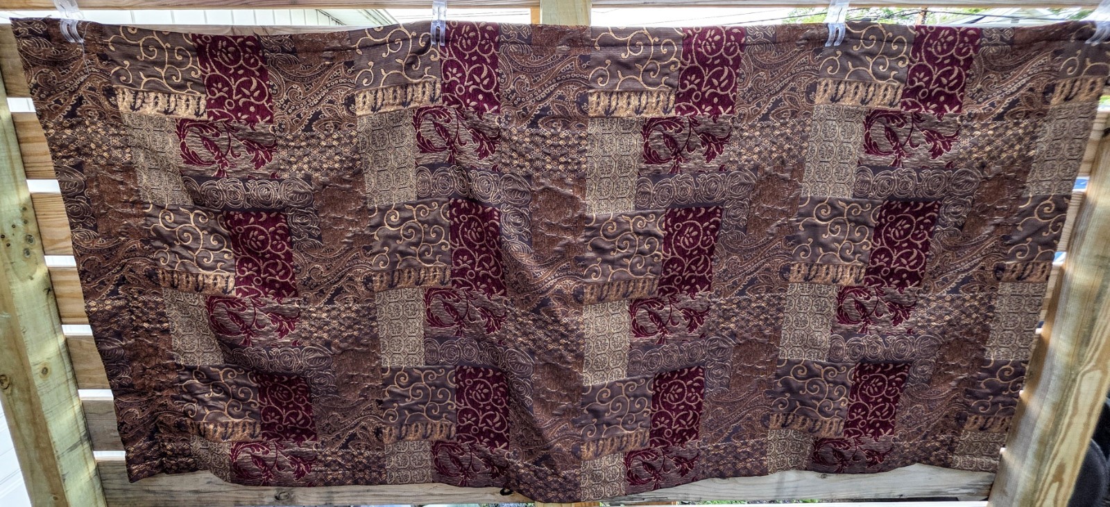 Croscill Galleria Window Curtain Panel Burgundy Gold Tapestry Patchwork Jacquard
