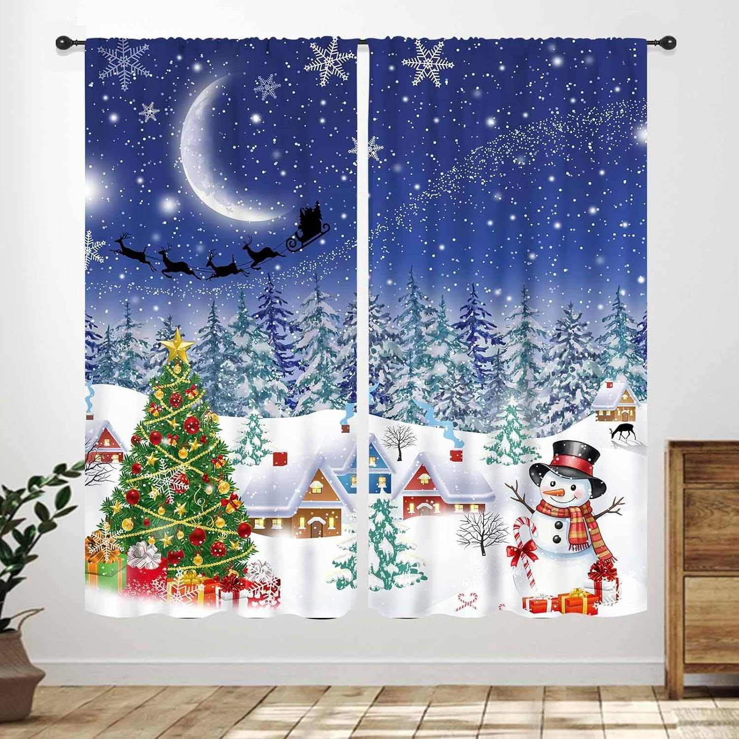 Christmas Curtains for Living Room,Cute Xmas Snowman Winter Santa New Year Chris