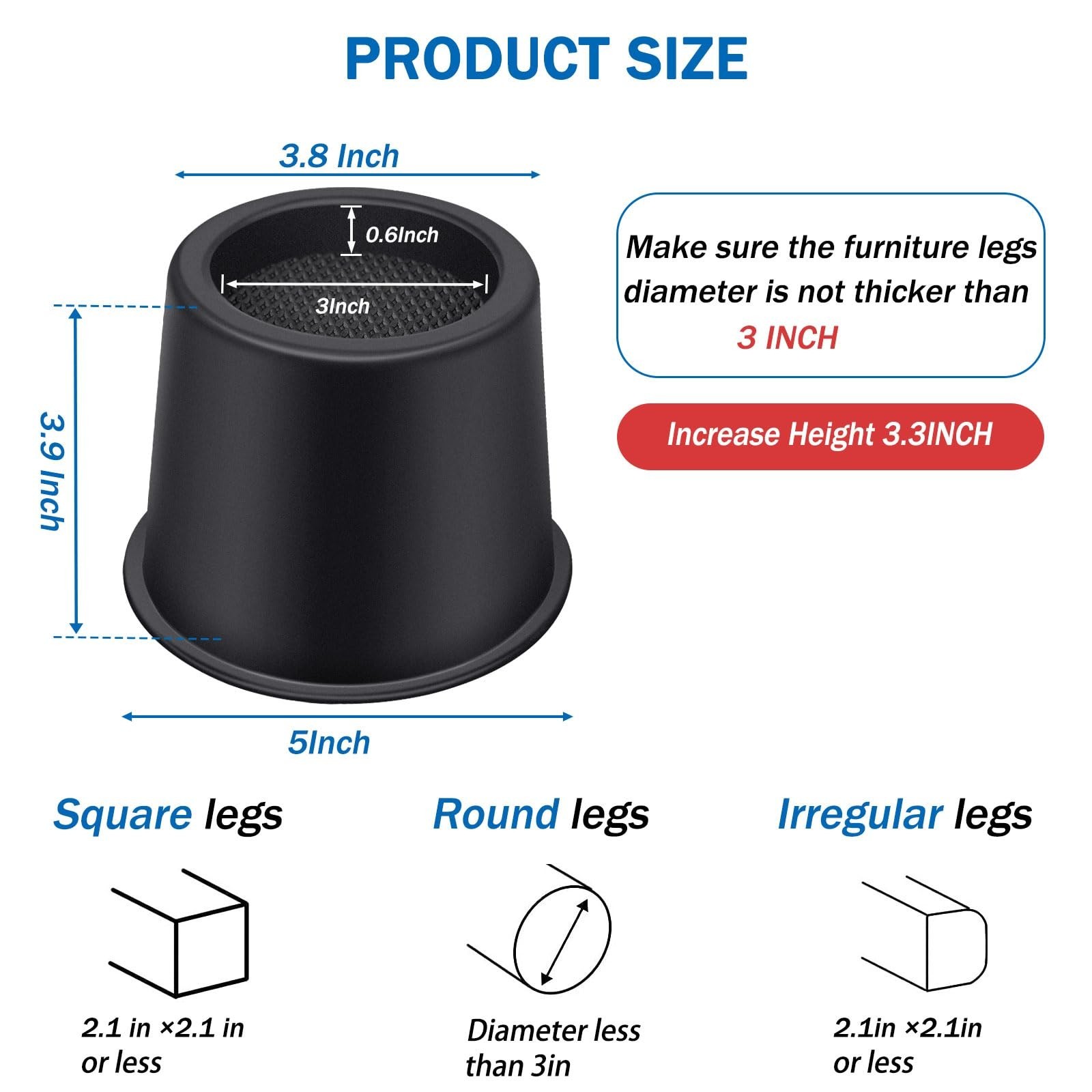 ANNKUT Bed Risers 4 Inch Heavy Duty, Round Furniture Risers for Bed Desk Tabl…