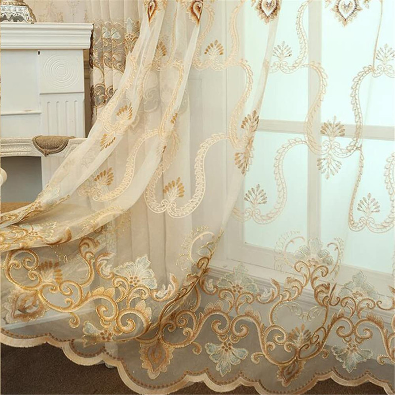 Wpkira Exquisite European Embroidered Floral Sheer Curtains Rod Pocket