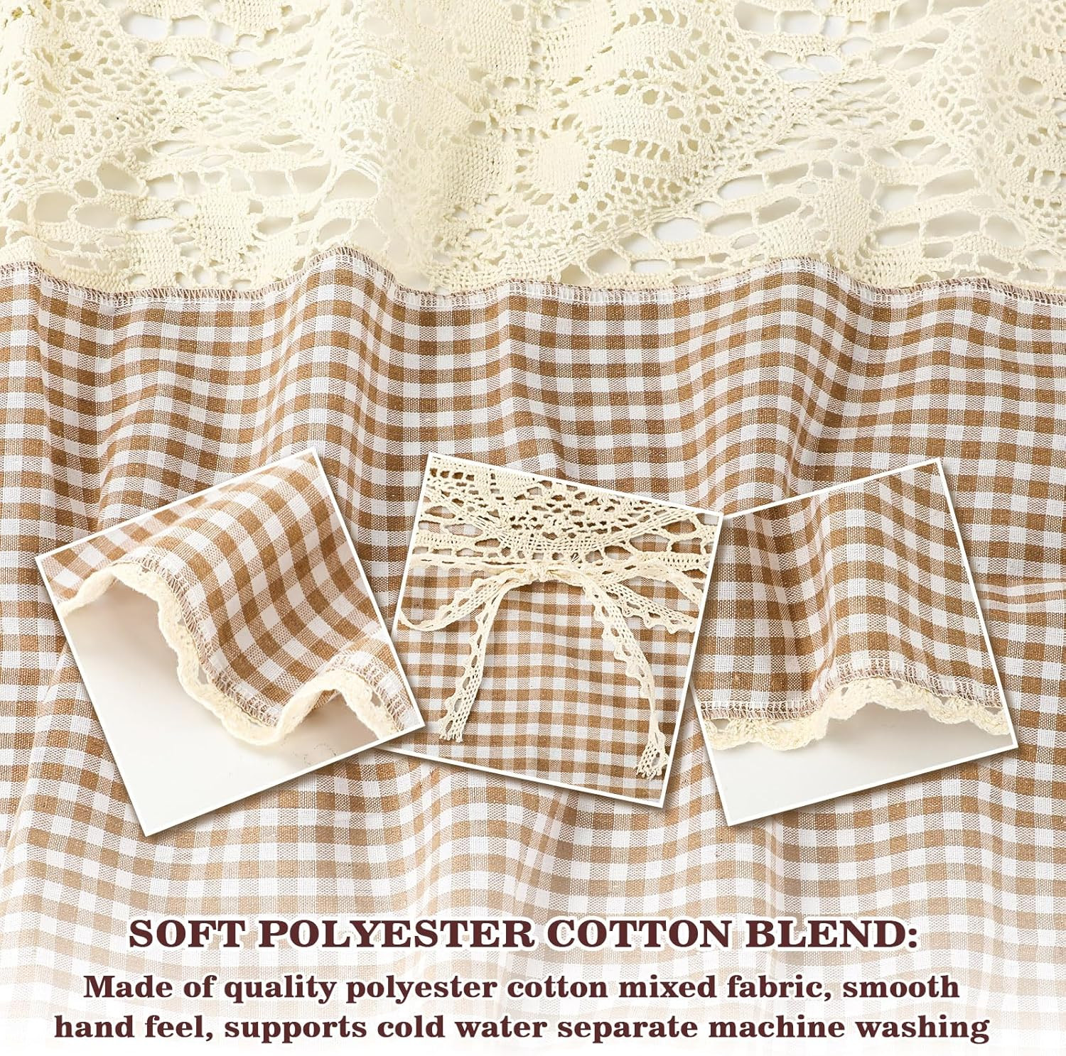 JarThenaAMCS Brown Check Oven Skirt Brown White Plaid Gingham Oven Curtain Rusti