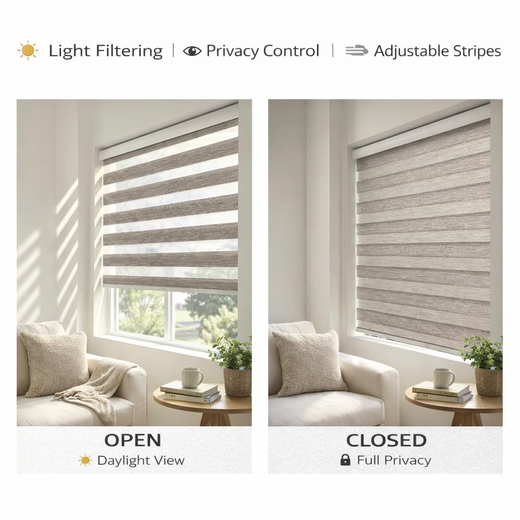 Cordless Zebra Blinds – Light Filtering Dual-Layer Window Shades for Privacy …