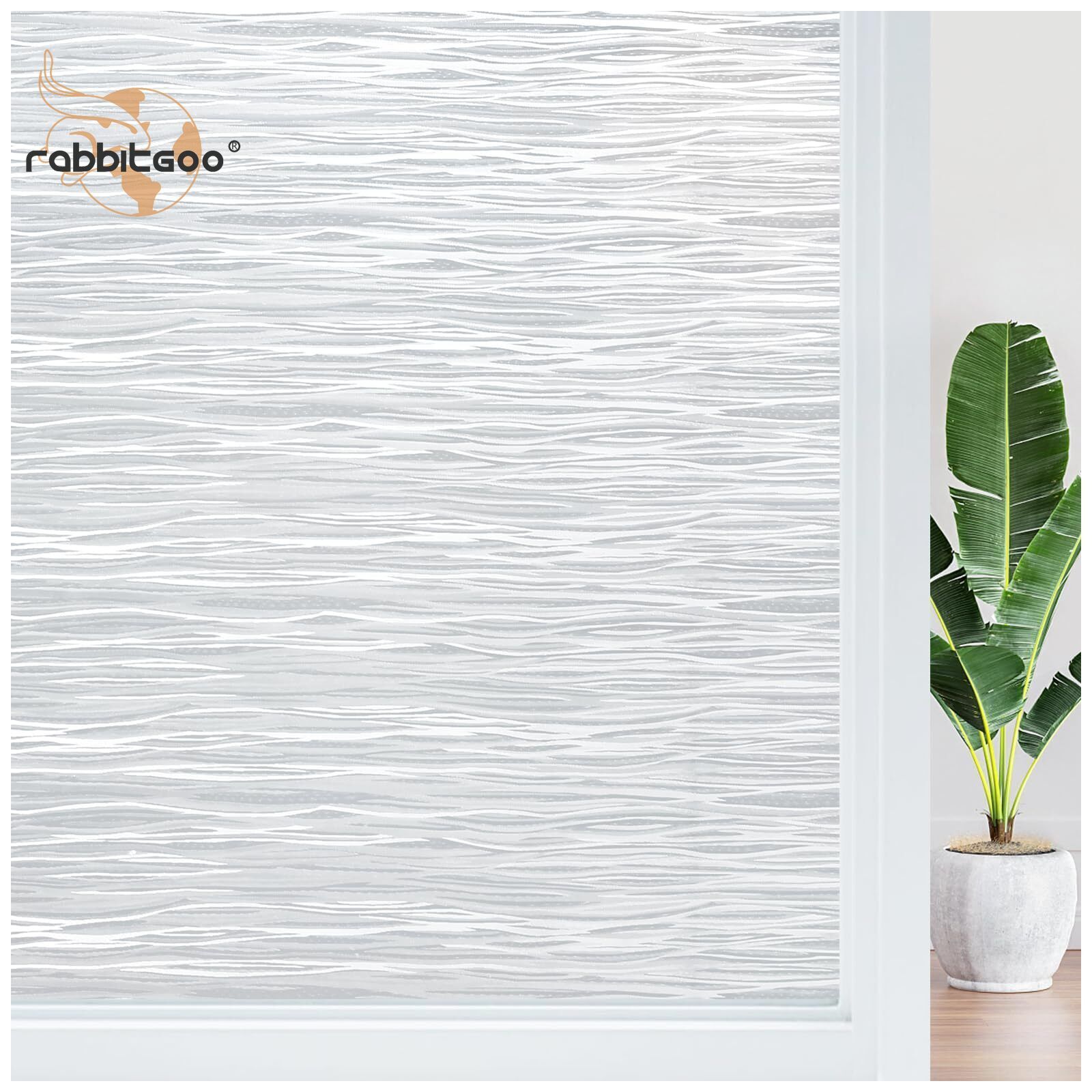 rabbitgoo Window Film Privacy Wave Static Cling Glass Sticker Opaque Decorative