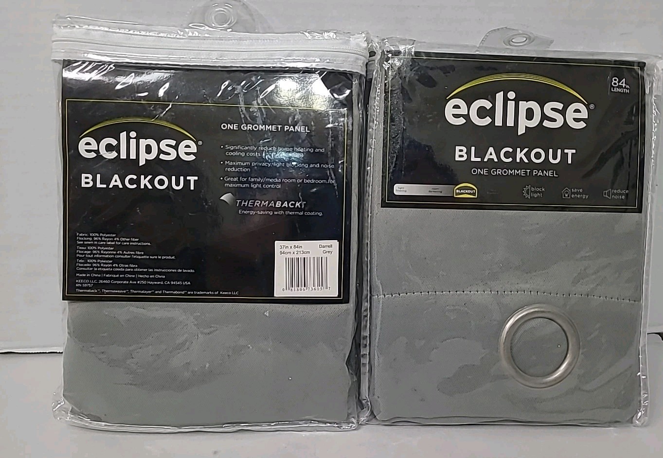 2 Eclipse Darrell Modern Blackout Thermal Grommet Window Curtains 37″×84″ Gray