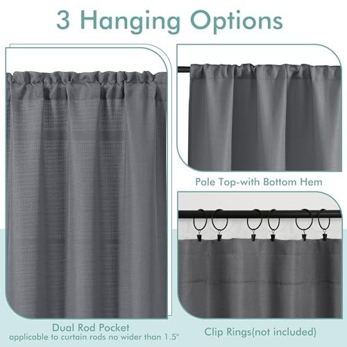 Valance for Windows – Light Filtering Faux 60″W x 14″L (Pack of 1) Dark Grey
