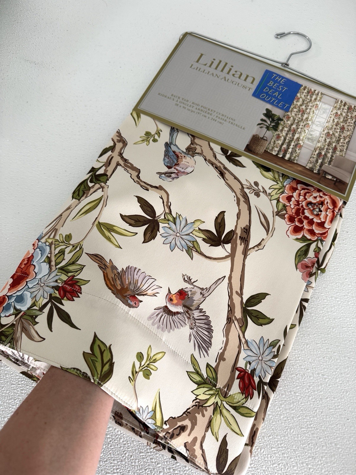 Lillian August Window Curtains 2 Panels 38 x 96″ Cream Birds Drapers Back Tab