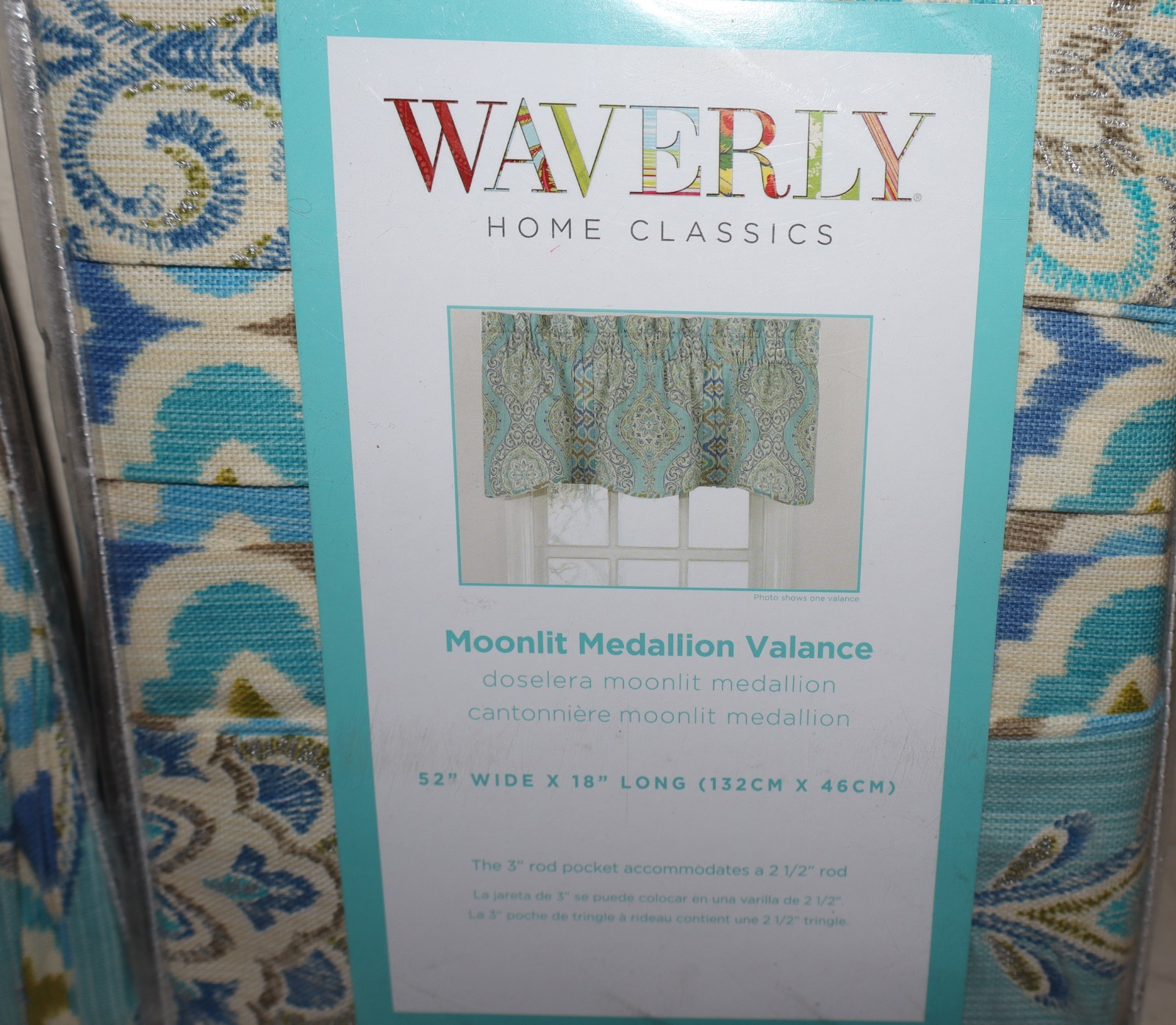 Waverly Moonlit Medallion Window Treatment Valance 18×52 NEW Blue Green Set of 2