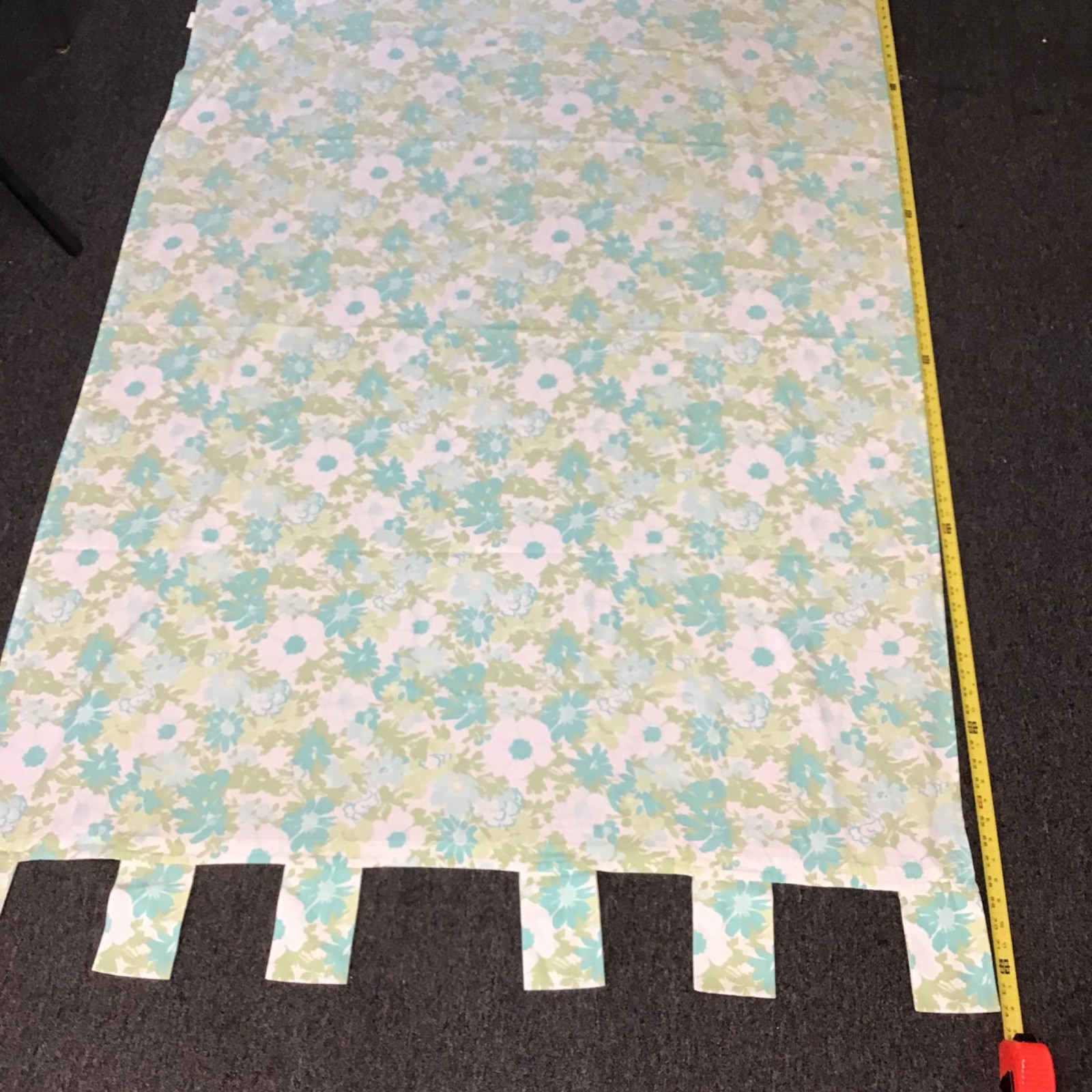 3 Pc Set MCM Vtg aqua green floral Bedspread & Curtain Panels Liz Claiborne