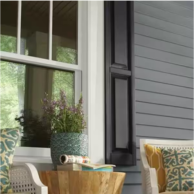 Ply Gem Raised Panel Shutters 15 in x 59 in Polypropylene Pair Black Faux Wood