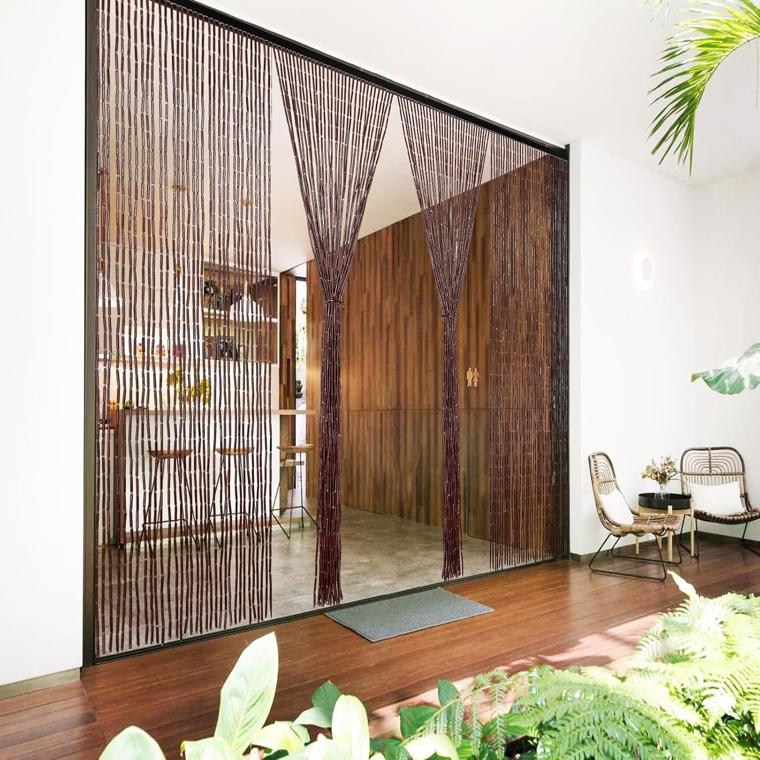 Boho Handmade Bamboo Beaded Curtain for Doorway – 35.5×75 Inches Coffee