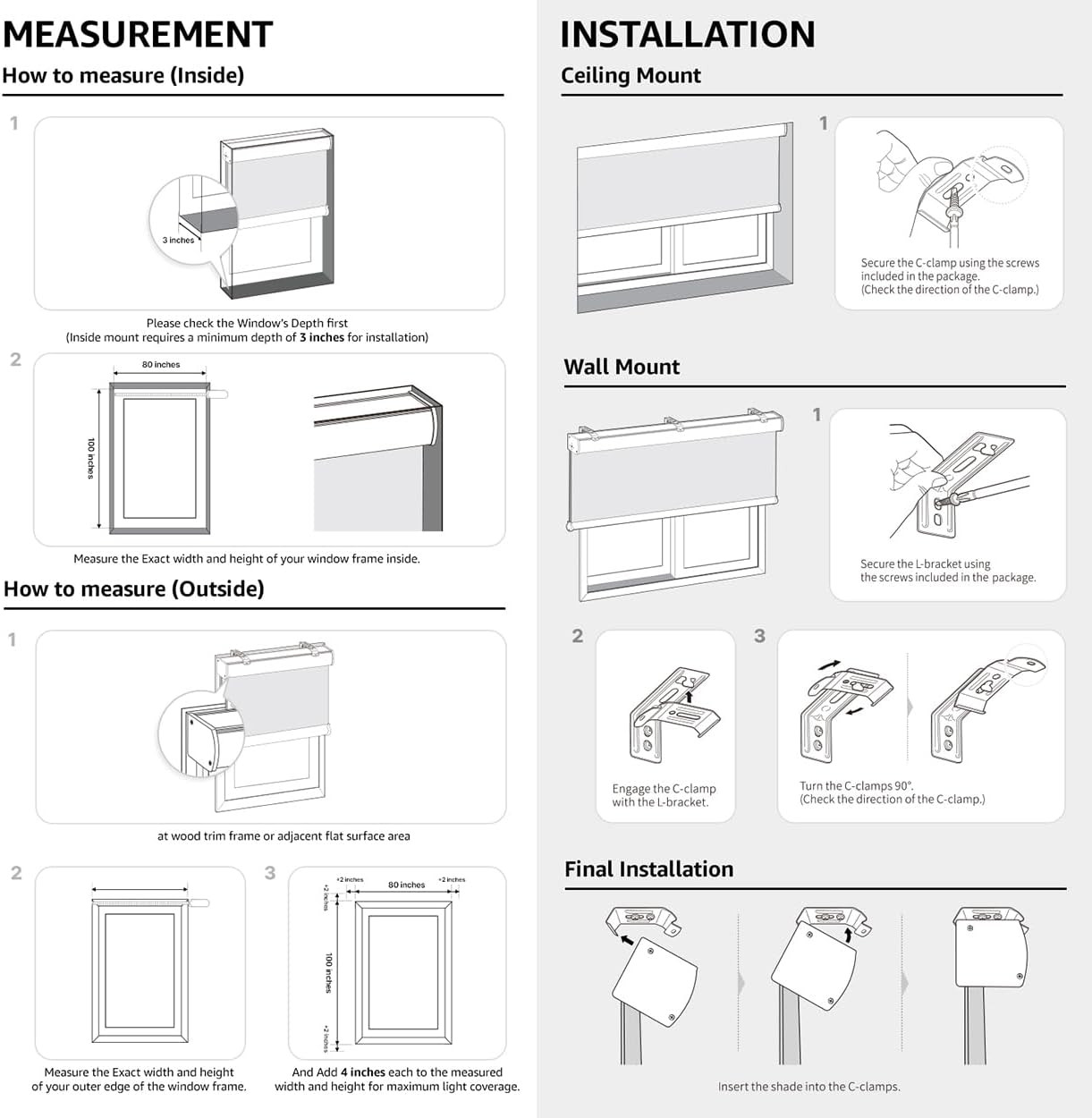 Custom Cordless Blackout Roller Shades, 34×64 Inch, Thermal Insulated Privacy