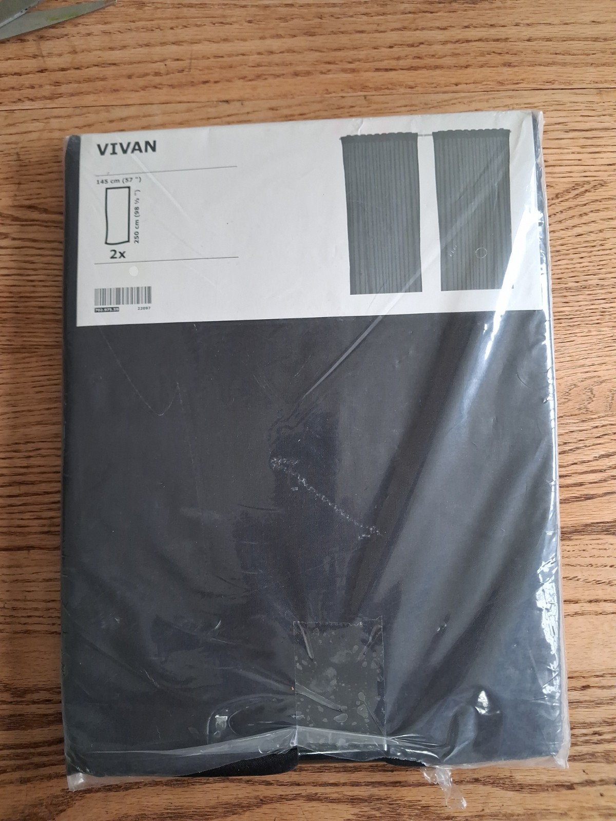 New Open Package Ikea Vivan Black Curtain 2 Panel Drapery Set 57 x 98.5 No Clips
