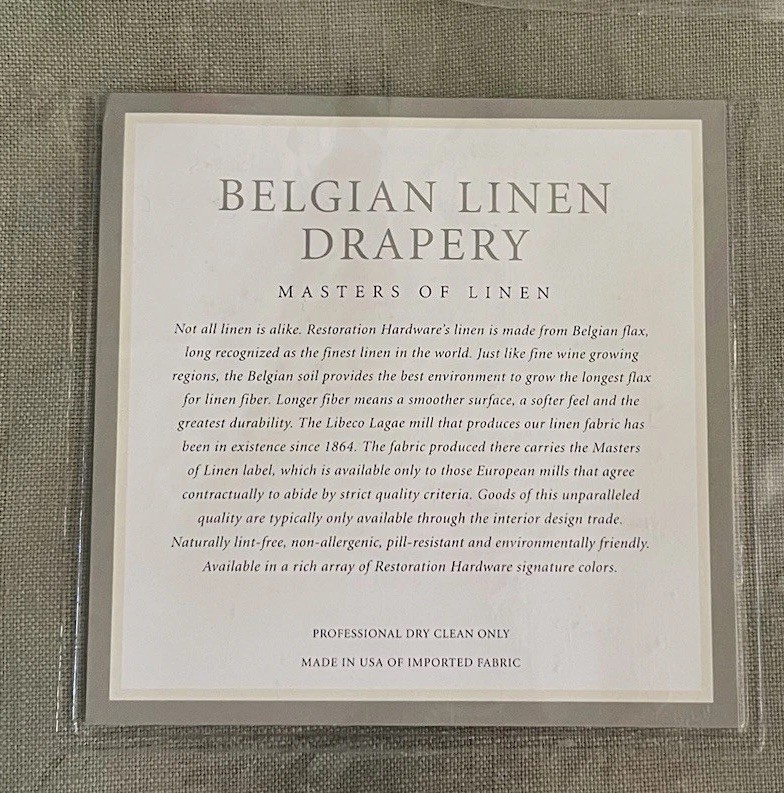 Restoration Hardware Belgian Linen Drapery Opaque 50”x84” Rod Pocket Thyme NWT