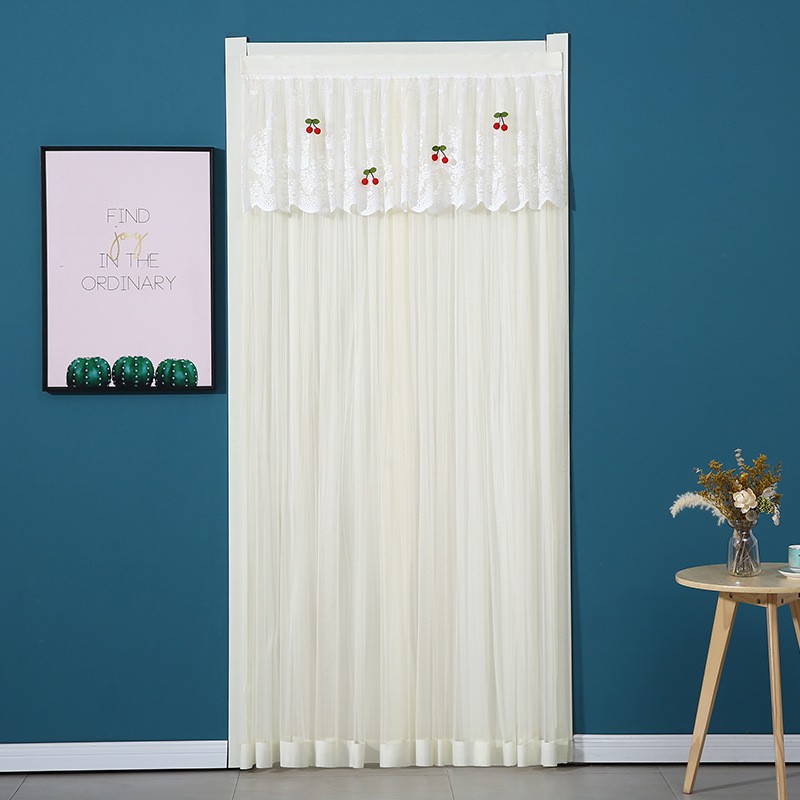 Double Layers Mesh Door Curtain Lace Embroidery Sheer Doorway Curtain Household