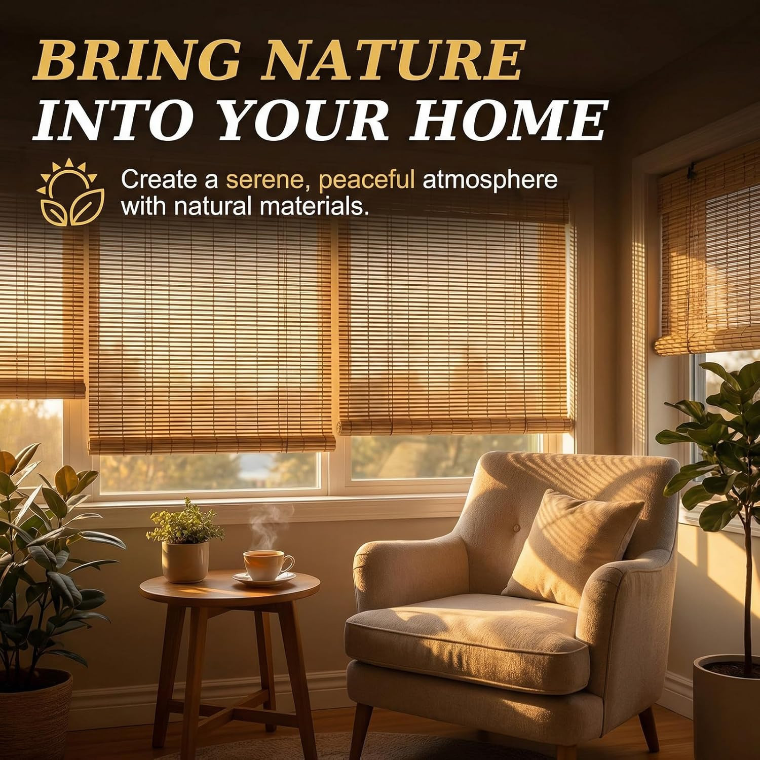 Bamboo Blinds for Interior Windows and Outdoor Patio, 18″W x 36″H, Brown-2