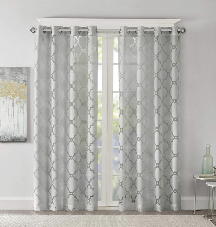 Madison Park Eden Fretwork Burnout Sheer 95” Grommets Top Single Panel NWOT