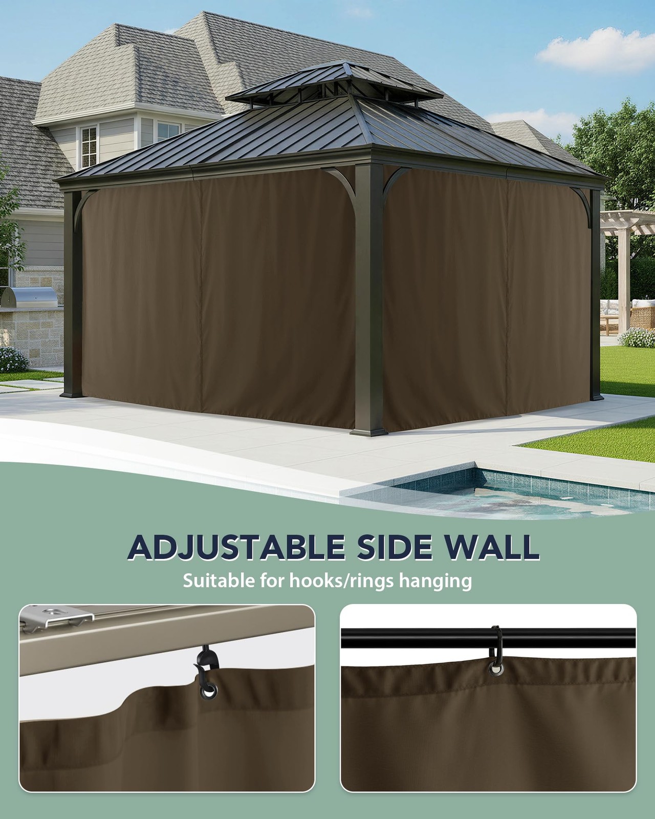 Gazebo Curtains Outdoor Waterproof – 12’Wx12’Lx7.9’H Windproof Patio Pergola …