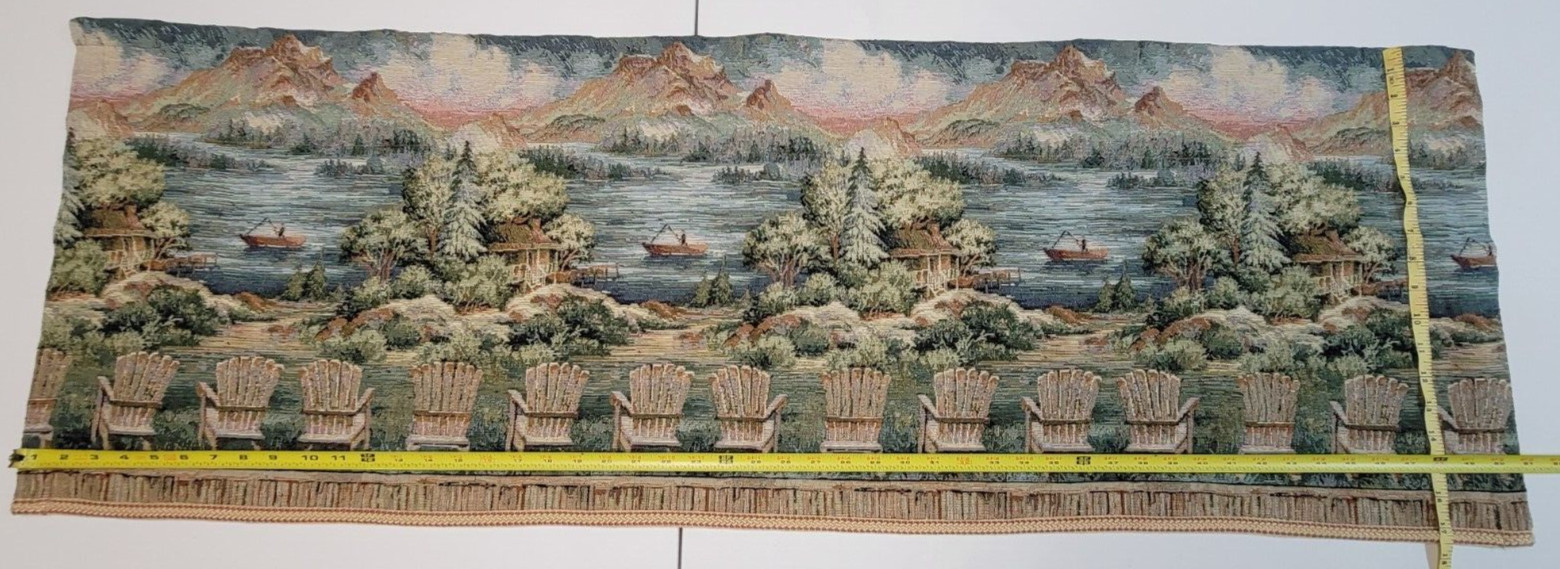Croscill Tapestry Valance Fishing Cabin Mountain Lake Rustic Panel Painterly Vtg