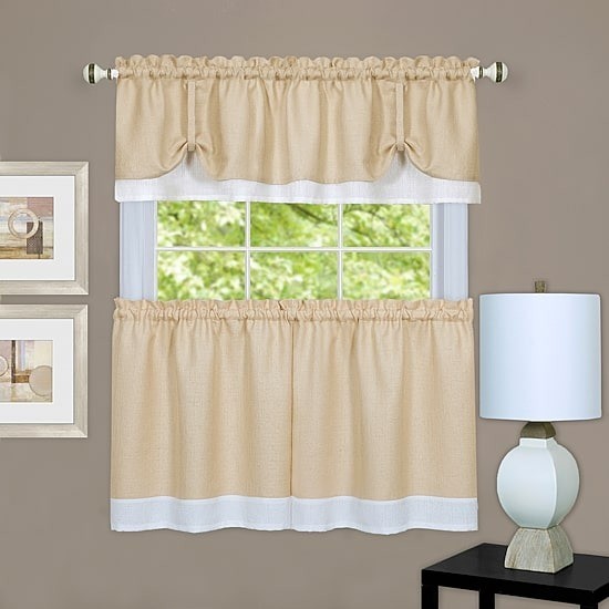 Achim Darcy 3-Pc Kitchen Curtain Tier & Valance Set Tan 58″ x 36″ Rod Pocket