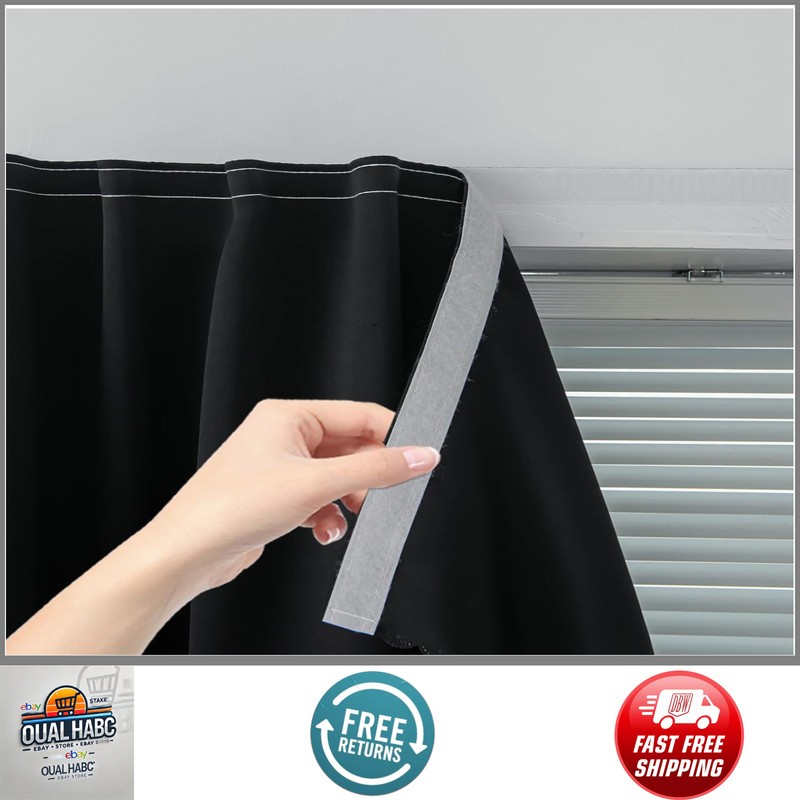 Self Stick Blackout Curtains 35×59″ Black 1 Panel No Rod Bedroom Living Room