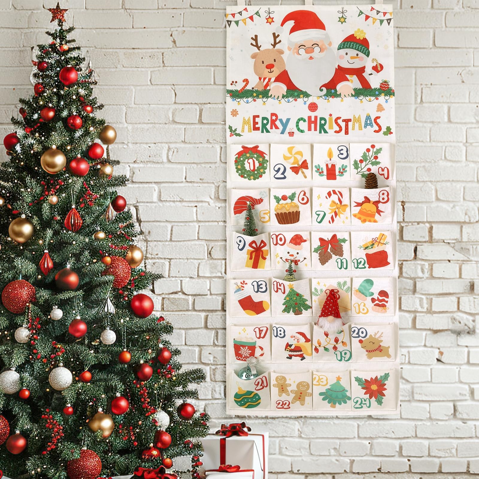 Advent Calendar 2025 with 24 Pockets – 20×47 in Christmas Hanging Countdown A…
