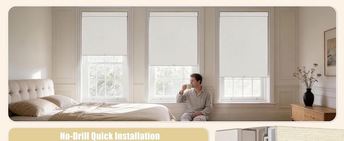 Blackout Roller Shades with Valance for Bedroom,White,46″ W X 72″ H | No-Drill
