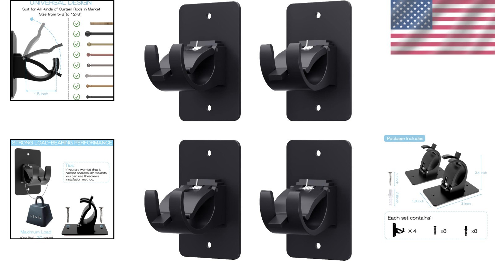 Universal Plastic Curtain Rod Holders – Elegant 4-Piece Set for Easy Hanging