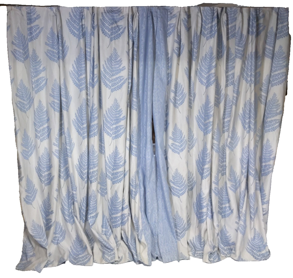 Pair Custom Blue Cream Fern Jacquard Curtain Panels Botanical Drapes Woven