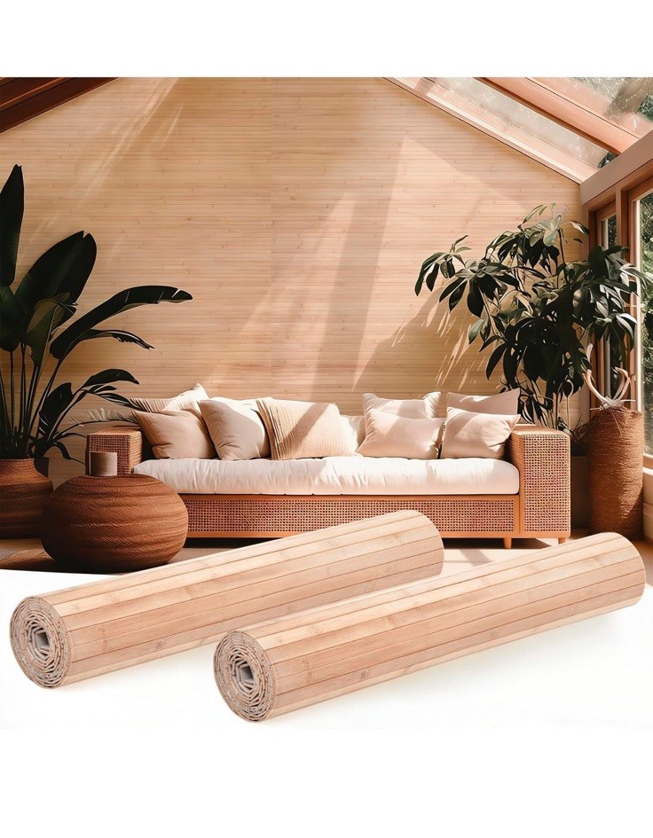 2 Pcs Natural Bamboo Wall Panel 16 x 96 Inch Bamboo Covering Renewable Pole Wrap