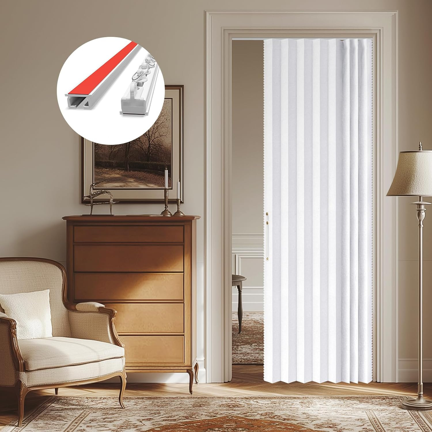 Blackout Magnetic Patio Door Curtain – 43″W x 79″L, White, Includes Tracks