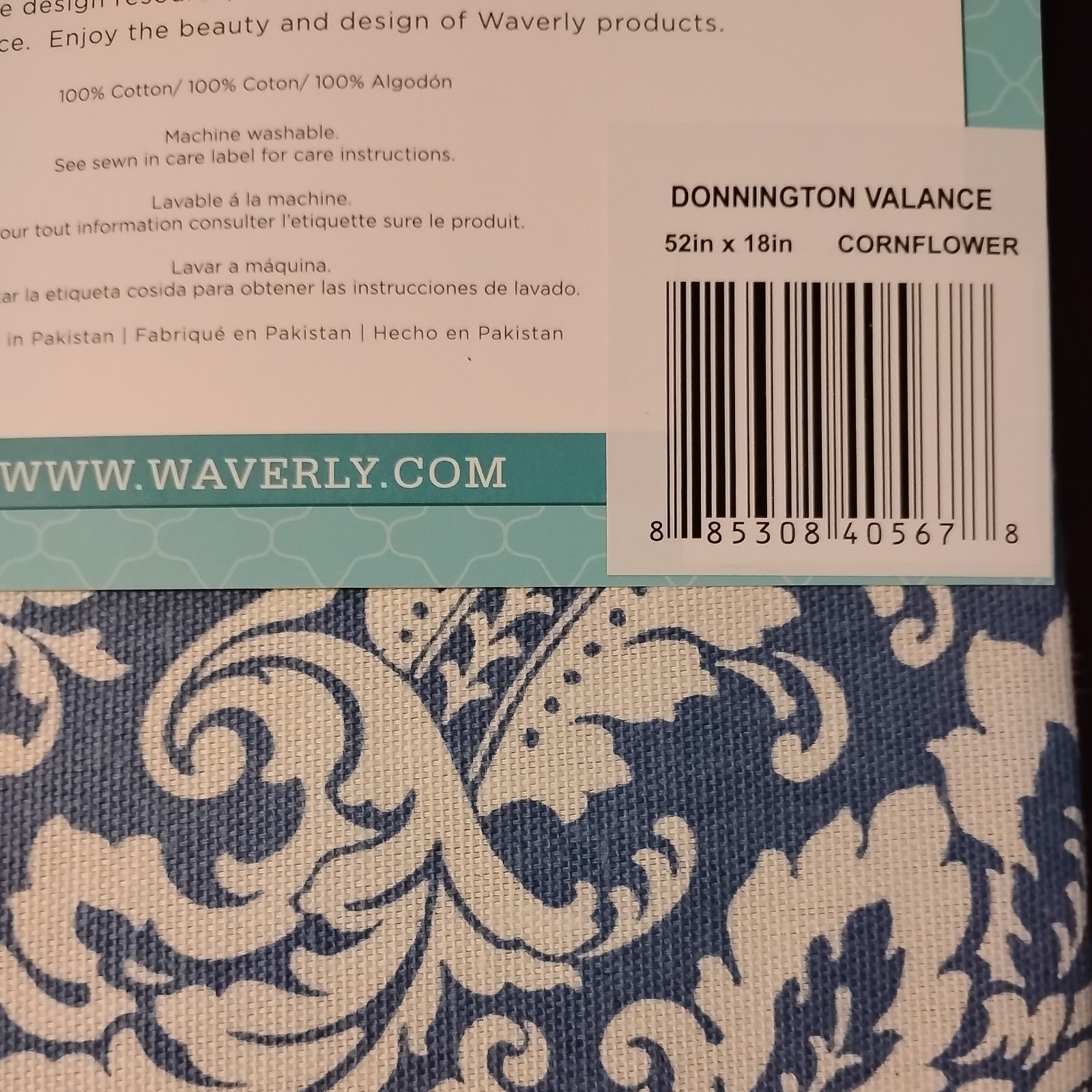 Waverly Donnington Cornflower Valance – 52″ x 18″ Blue & White – Rod Pocket NEW