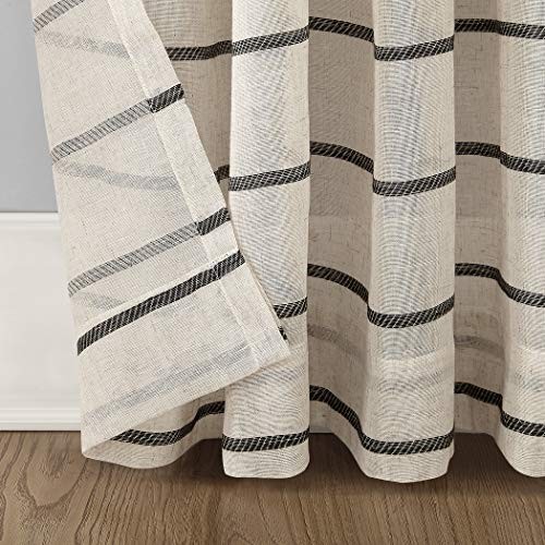 Twill Stripe Anti-Dust Allergy/Pet 52″W x 84″L (Pack of 1) Black/Linen Curtain