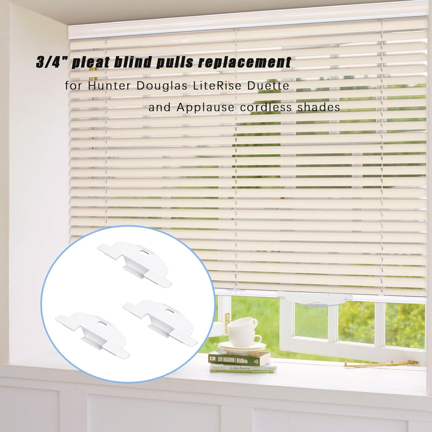3/4″ Pleat Lite Rise Blind Pulls for Hunter Douglas Shades, White (3 Pack)