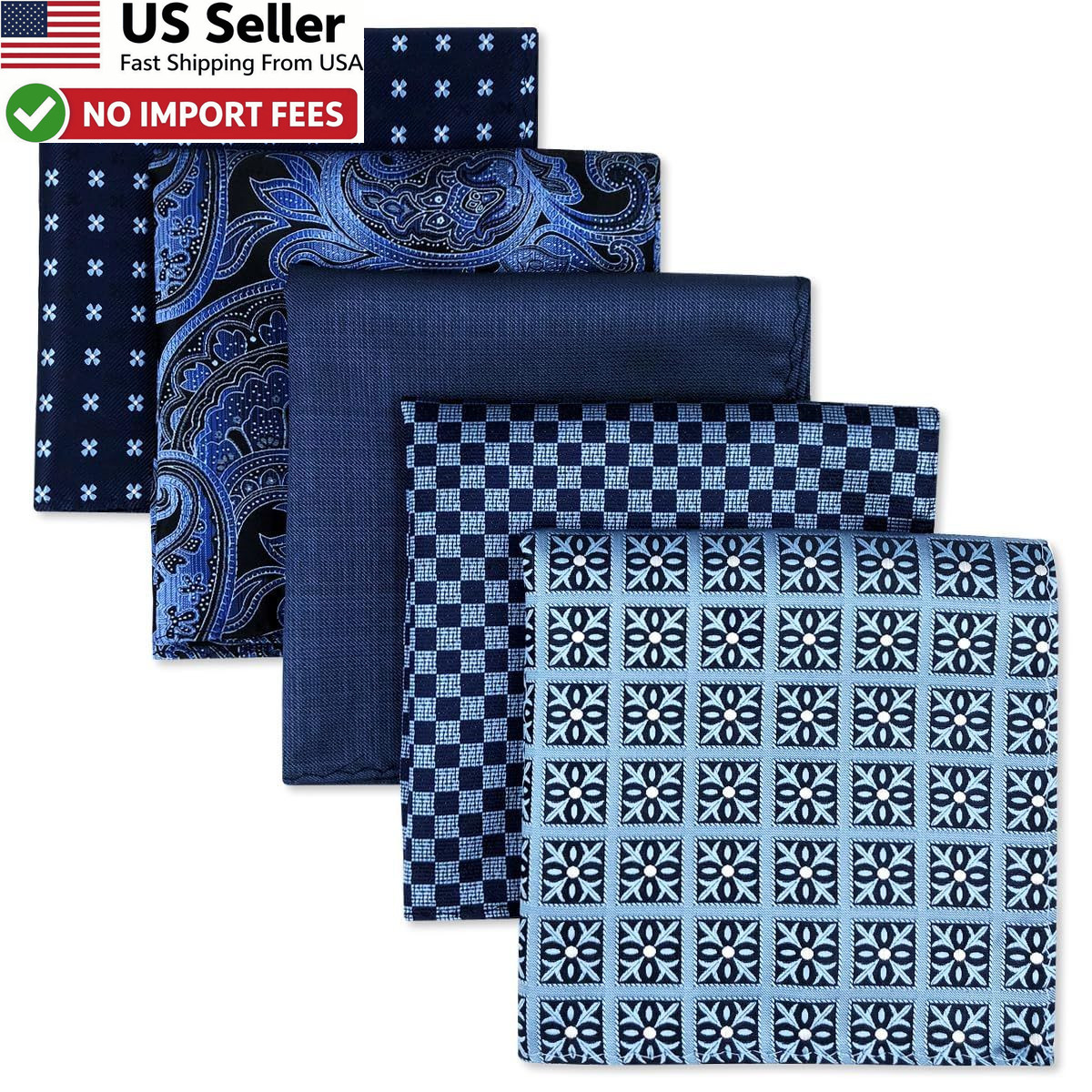 SHLAX&WING Assorted 5 Pieces Mens Silk Pocket Squares Handkerchiefs Set Lot