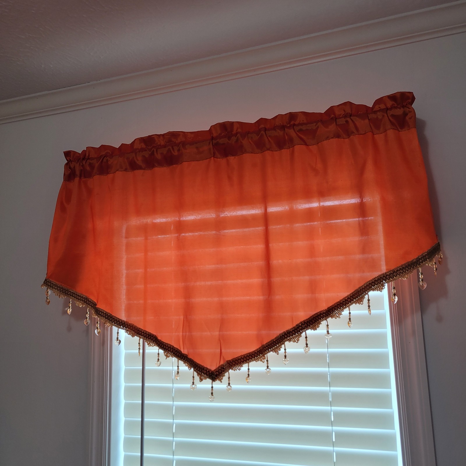 Valance Swag Curtain 51 Inch Scalloped With Crystal Beads Orange