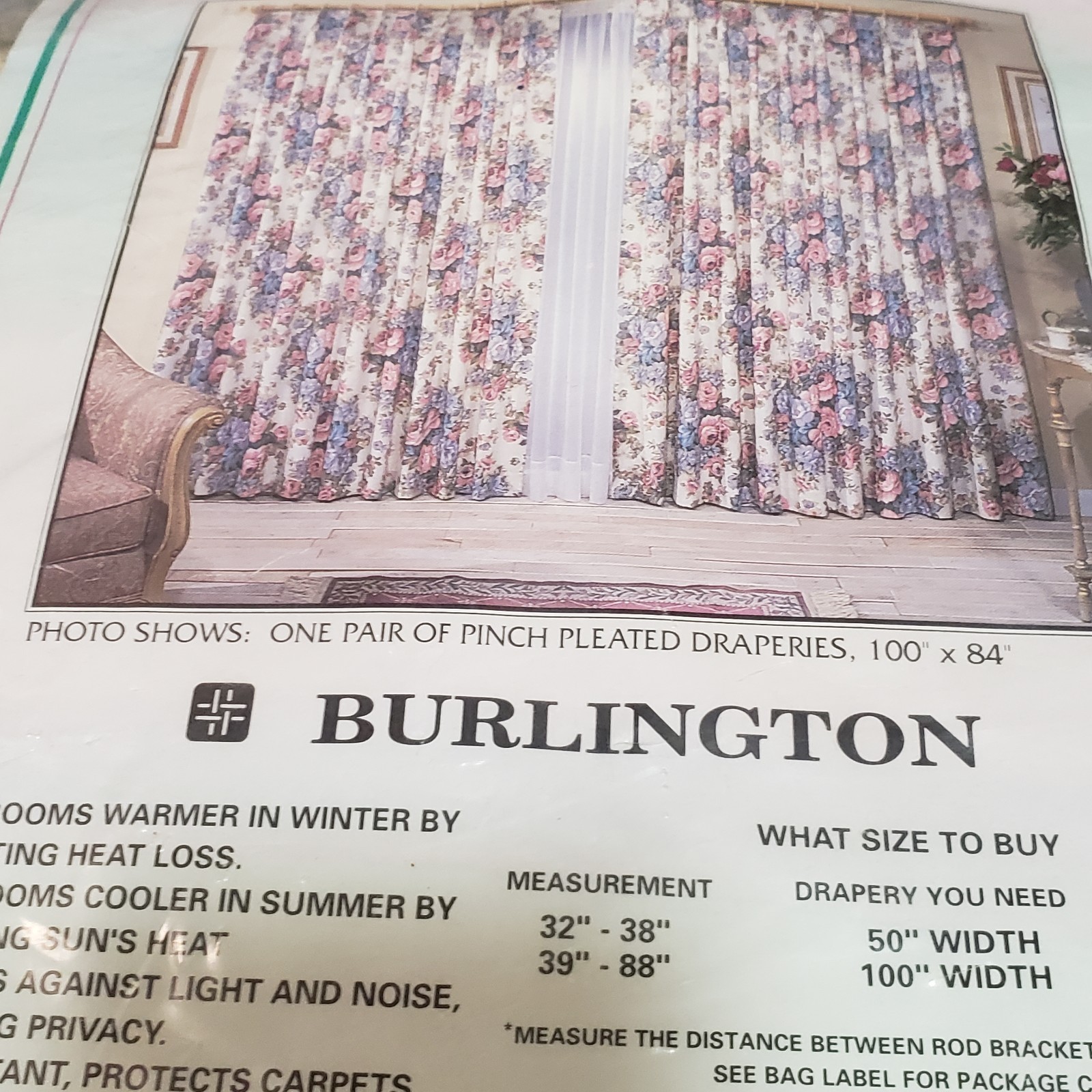 Burlington Pleated Draperies 2 Panel Floral thermal Drapes Curtain 50″-100″ x 84