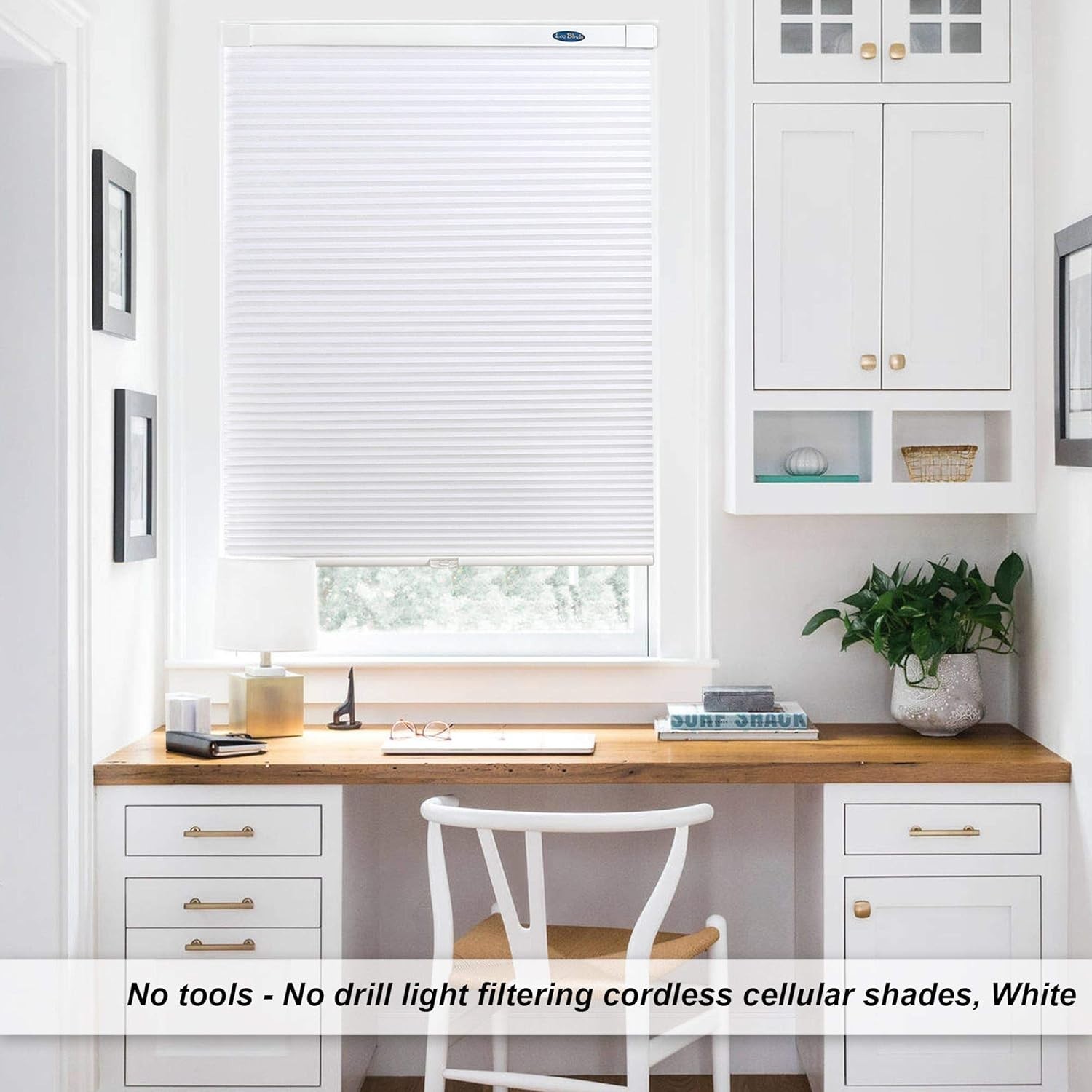 LazBlinds Cordless Cellular Shade, No Tools No Drill White, 32″ W x 48″ H