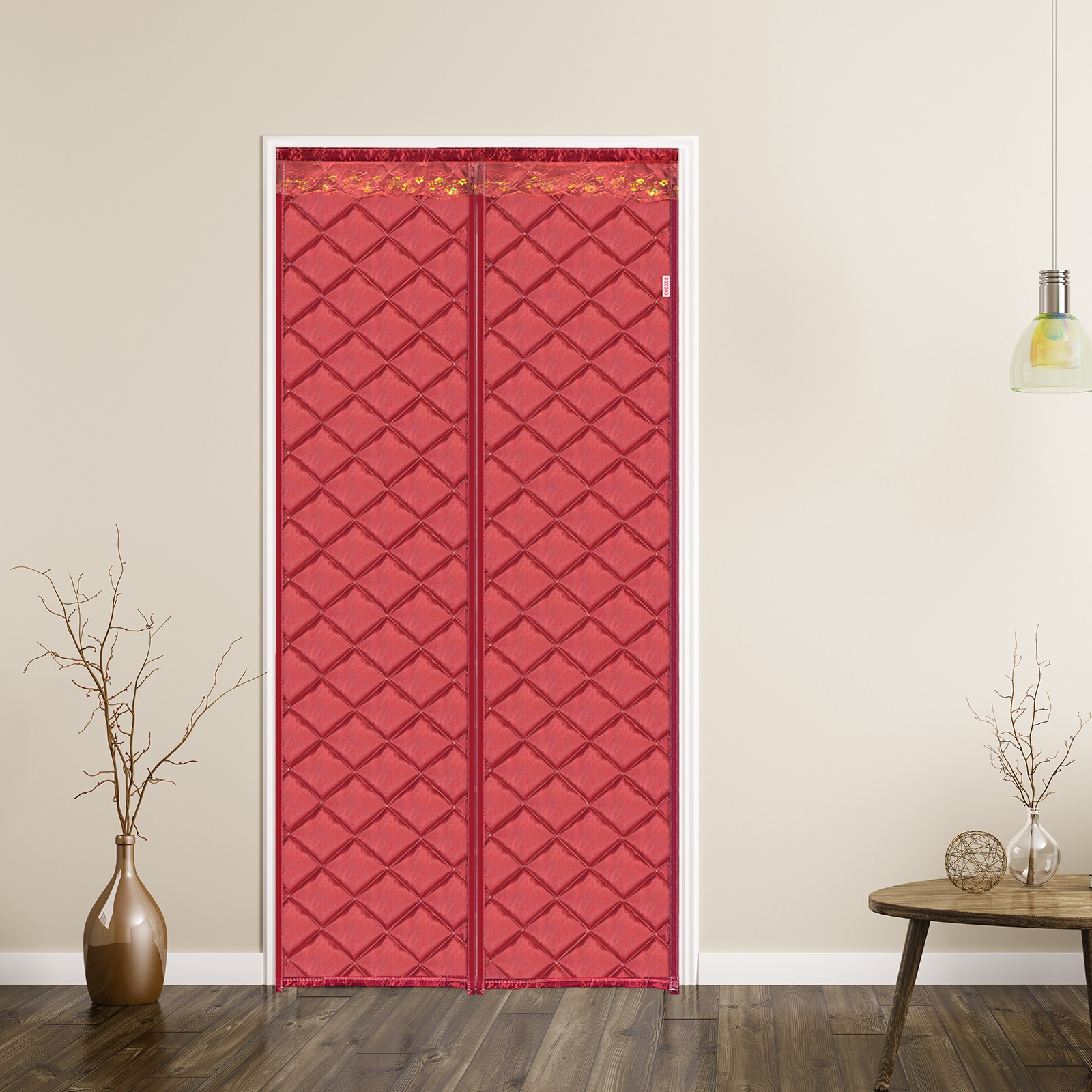 Magnetic Thermal Insulated Door Curtain Fits Door Size 31″ x 79″, Red